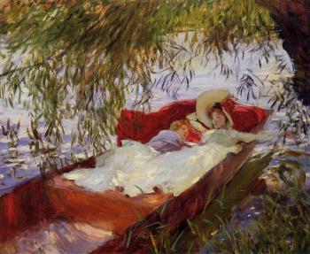 John Singer Sargent : Two Women Asleep in a Punt under the Willows